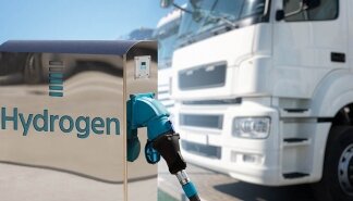 Hydrogen,Filling,Station,On,A,Background,Of,Trucks Hydrogen filling station on a background of trucks